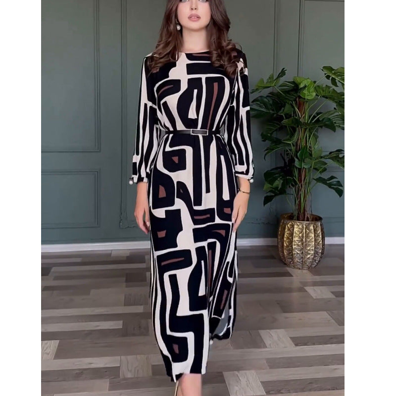 Spring Summer High Sense Geometric Abstract Pattern Printing Elegant Graceful Women Dress