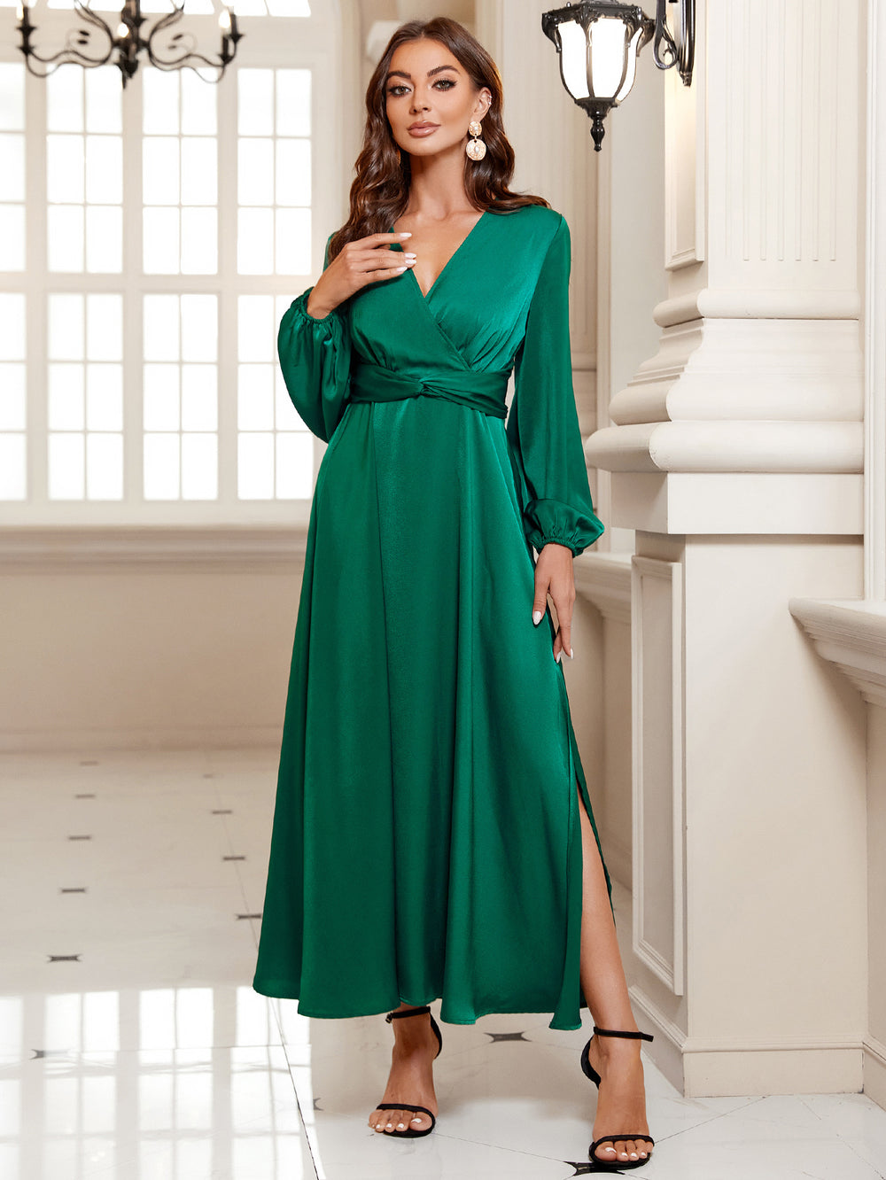 Fall Women Clothing Advanced Sense Satin Long Sleeve Elegant Loose Dress
