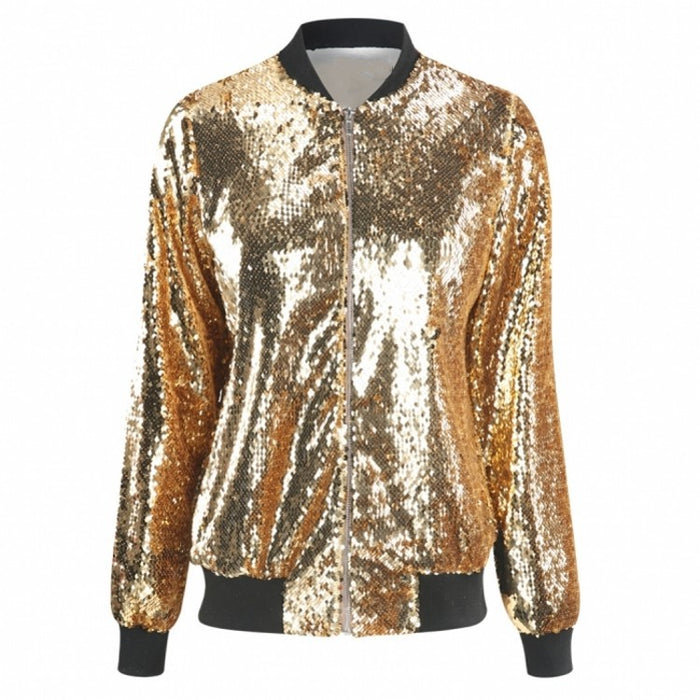 Casual Women Autumn Sequined Jacket plus Size Loose Varsity Jacket Jacket Women Clothing