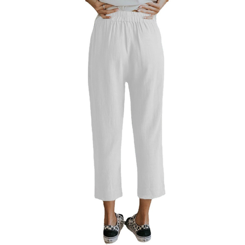 Spring Summer Women Clothing Pants Solid Color 7-Point Pants Straight Elastic Elasticated Slacks Women