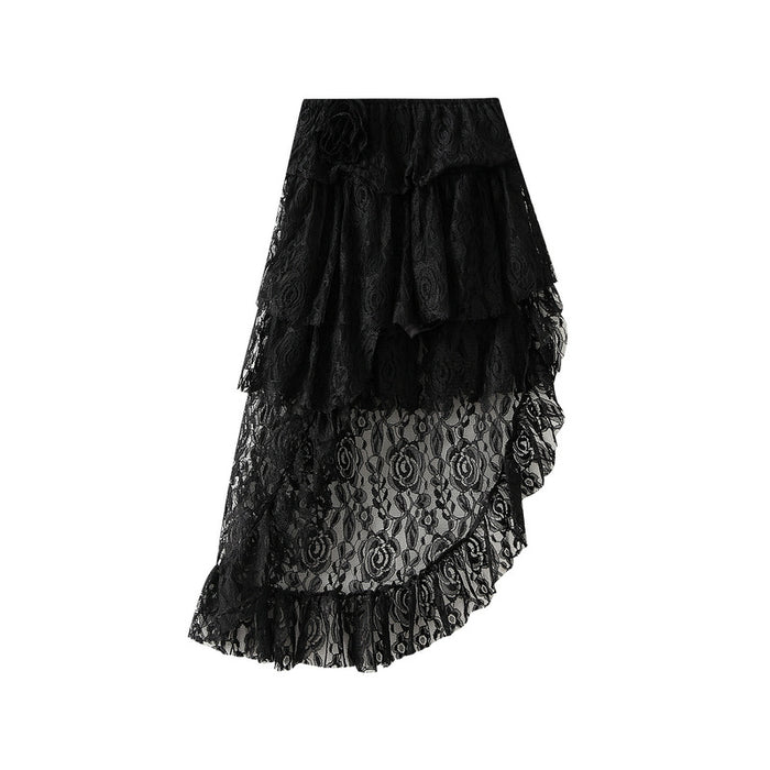 Irregular Asymmetric Lace Skirt for Women Spring Tiered Dress Design High Waist Mid Length Skirt