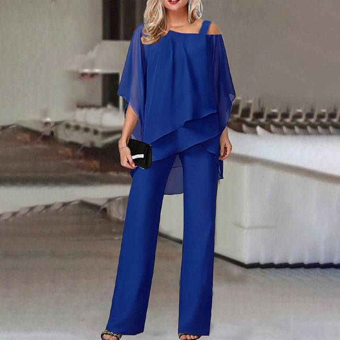 Women Clothing Solid Color Loose Casual Sleeve Irregular Asymmetric Suit