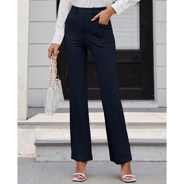 Women Clothing Solid Color Pocket Work Pant