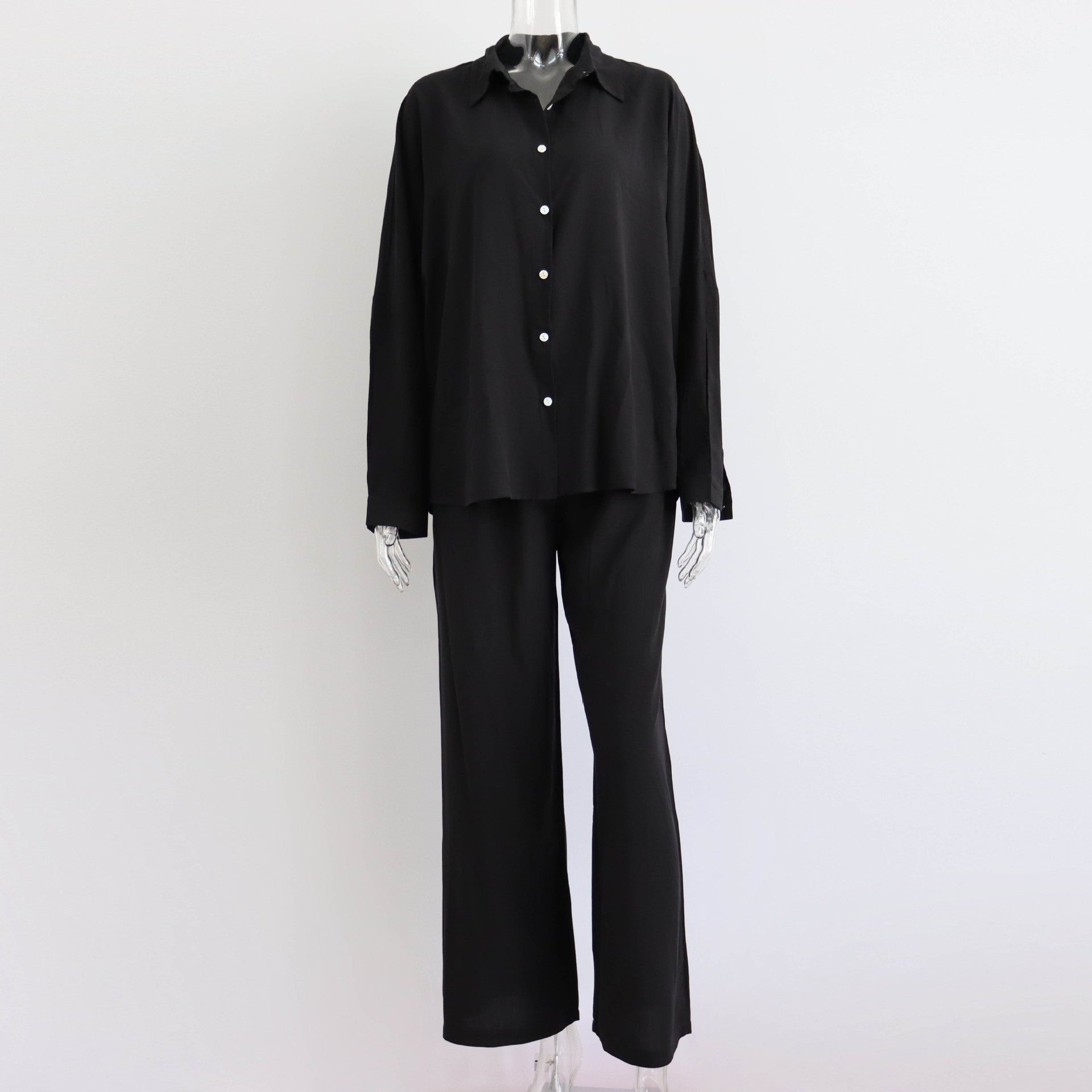 Early Autumn Casual Suit Women Y2g Vacation Batwing Sleeve Shirt Top Straight Leg Trousers Two Piece Suit