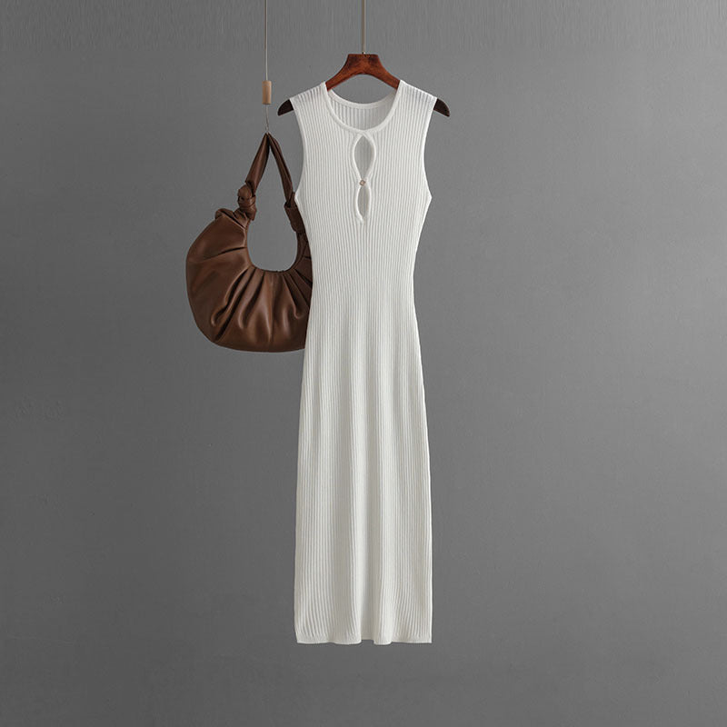 Women Clothing Summer Sexy Hollow Out Cutout Knitted Sleeveless Round Neck Slim Fit Dress Women