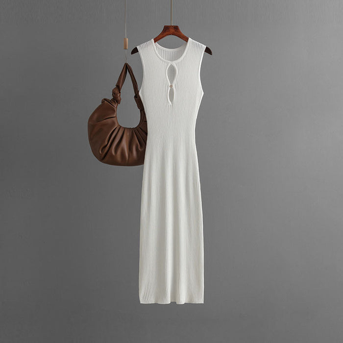 Women Clothing Summer Sexy Hollow Out Cutout Knitted Sleeveless Round Neck Slim Fit Dress Women