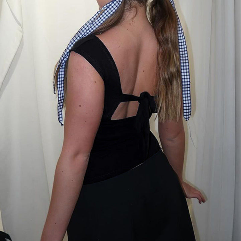 Sexy Back Hollow Out Cutout out Strap Design Sexy Backless Solid Color Slim Vest Top Spring Summer