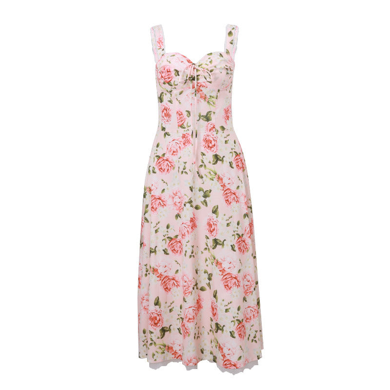 Summer Sexy Backless Floral Pastoral Vacation Slim Strap Dress