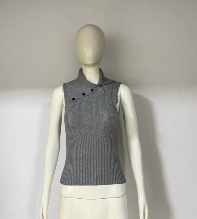 Retro Twist Knitted Slim Waist Twisted Button Turtleneck Slimming Vest Top for Women