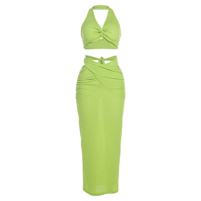 Summer Women Clothing Halter Backless Vest Slim Fit Sheath Skirt Set Women