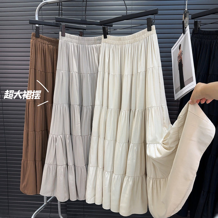 Design Elegant All Match Large Swing Stitching Pocket Tiered Dress Summer High Waist Stitching Skirt Umbrella Skirt