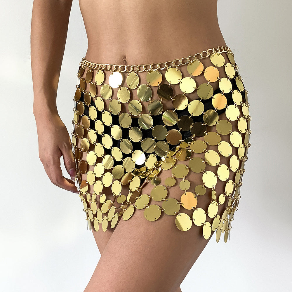 Ornament Sexy Sequ Bikini Sequ Personality Chain Hollow Out Cutout Metal Body Cha Women Skirt