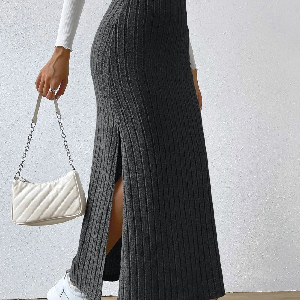 High Waist Side Slim Fit Slit Knitted Skirt Women