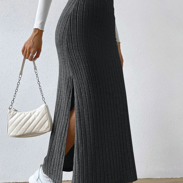 High Waist Side Slim Fit Slit Knitted Skirt Women