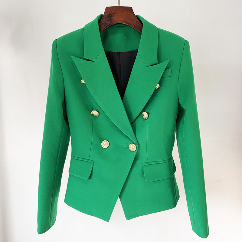 Goods Stars Double Breasted Lion Metal Buckle Slim Fit Blazer Emerald