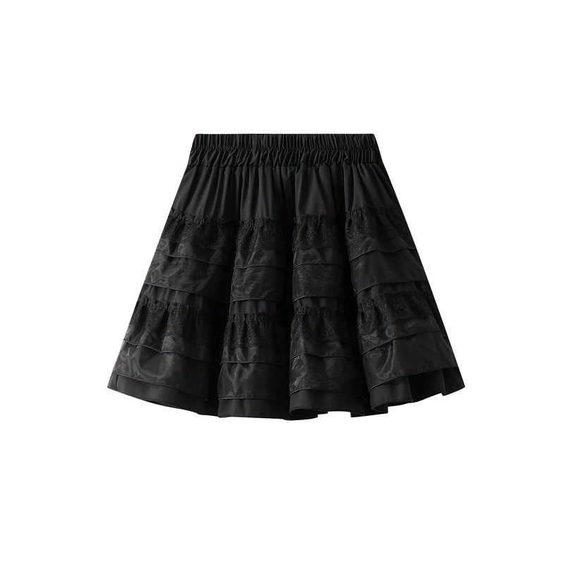 Summer Elastic Waist Lace Tiered A Line Short Skirt Sweet Skirt