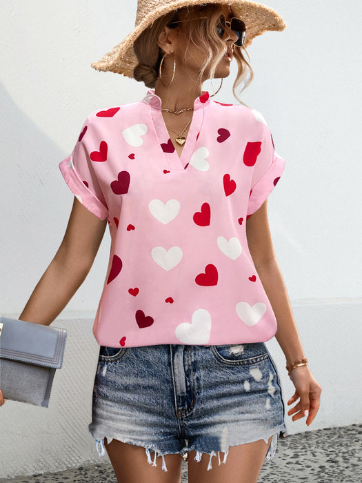 Spring Summer Women Clothing Heart Printing Shirt