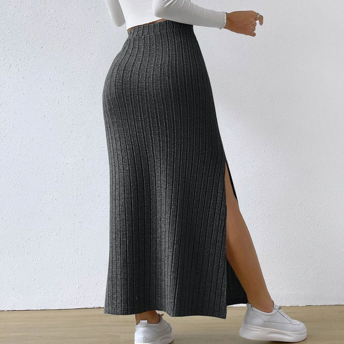 High Waist Side Slim Fit Slit Knitted Skirt Women