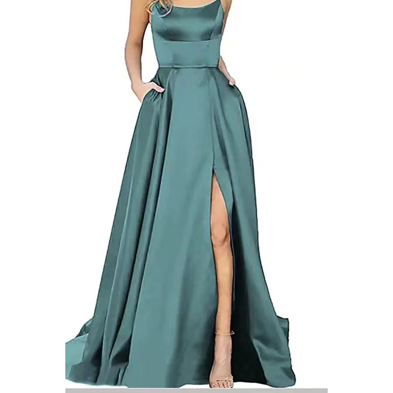 Bridesmaid Dress Long Maxi Dress Small Trailing Strap Solid Color Cocktail Evening Dress