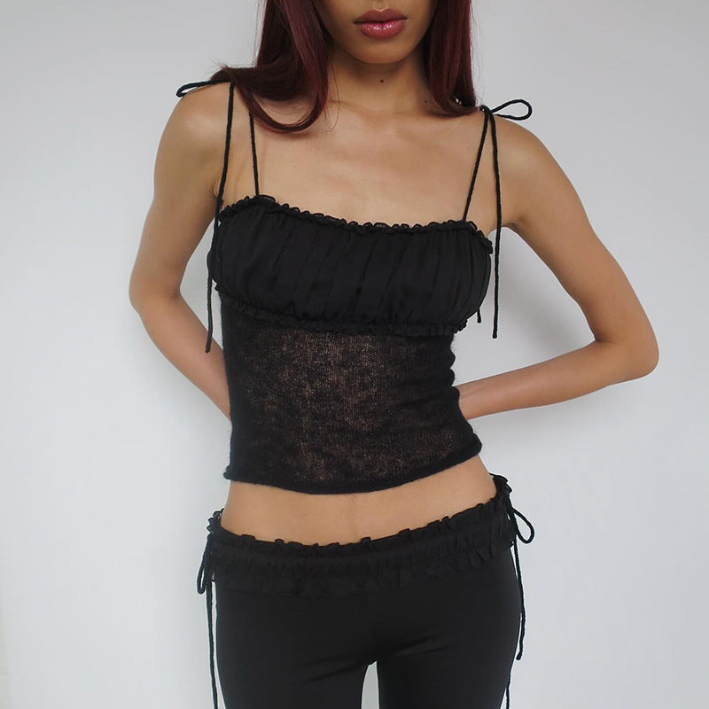 Elastic Knitted Sexy Top Women Summer Sexy All Matching Slim Fit Sling