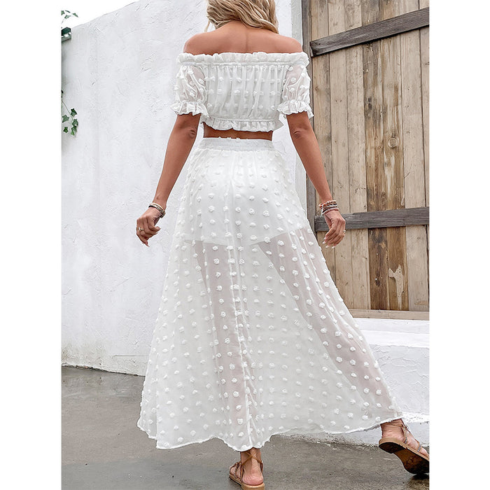 Lace Skirt Cropped Top Elegant White High Waist Slit Top Suit