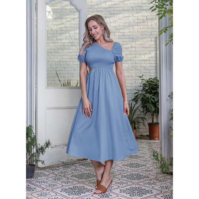 Women Popular Wrapped Chest Solid Color Dress Summer Slim-Fit Jumpsuit Maxi Dress