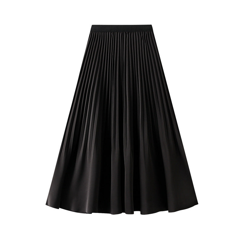 High Temperature Crumpled High Waist A Line Pleated Skirt Satin Mid Length Ruffled Skirt Spring Summer