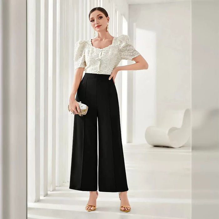 Popular Office Elegant High Waist Wide Leg Straight Casual Pants