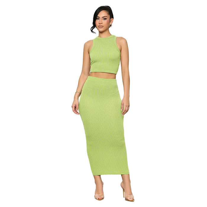 Tight Two Piece Sleeveless round Neck Sheath Dress Elegant Slim Fit Set