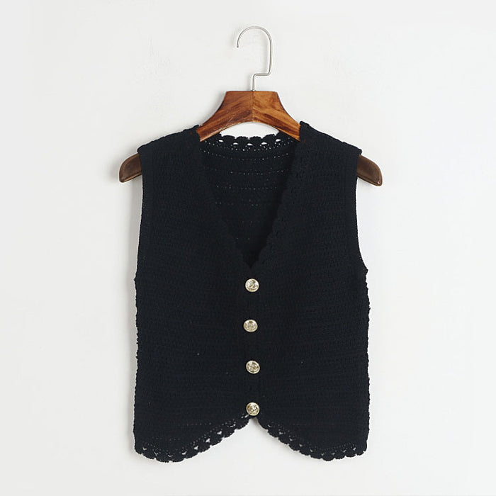 French Classic Knitted Vest Summer Korean Lace Sleeveless Top