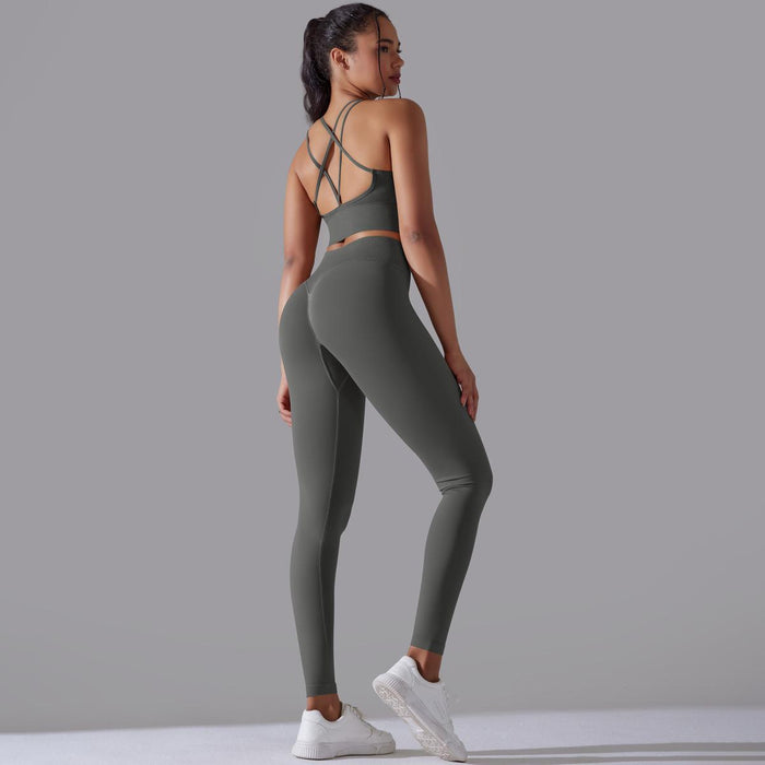 Arrival Seamless Knitted Solid Color Beauty Back Skinny High Waist Yoga Clothes Suit Running Fitness Two Piece Set