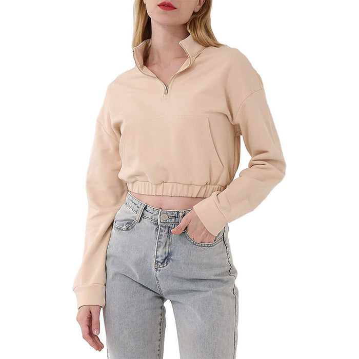 Short Waist Tight Sweaters Women Clothing Exclusive Polo Collared Zipper Casual Sports Top