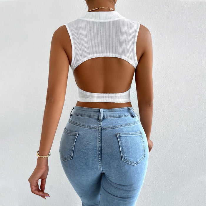 Women Clothing Pullover round Neck Sleeveless Cropped Short Vest Women Summer Outer Wear Inner Wear Micro Backless Top