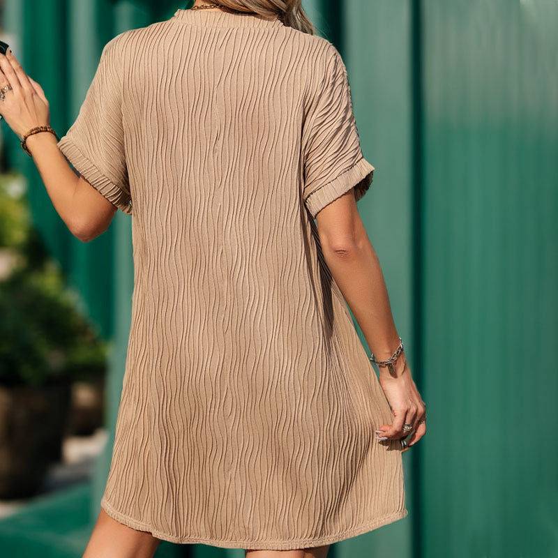 Summer Women Solid Color Jacquard Loose Dress