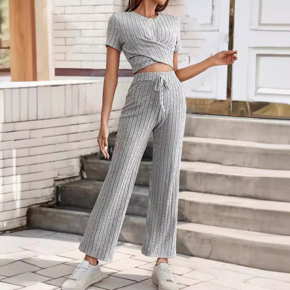 Summer Popular Knitted Casual Loose Trousers Women Clothing Pant Sets