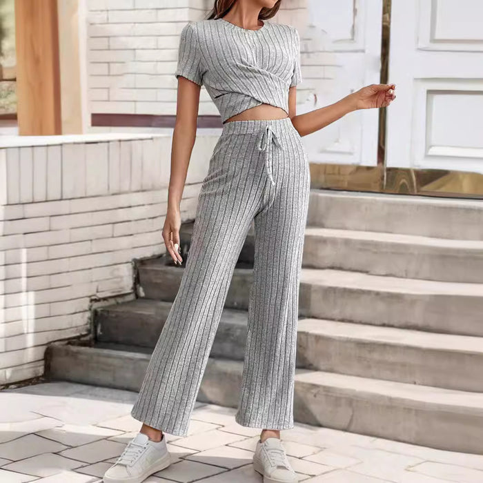 Summer Popular Knitted Casual Loose Trousers Women Clothing Pant Sets