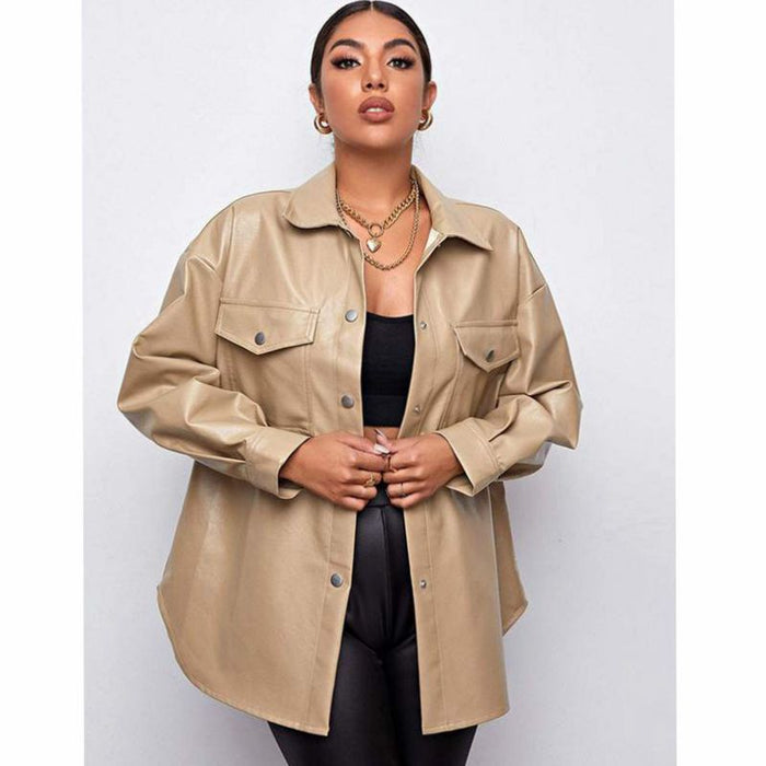 Spring Autumn New Faux Leather Women Shirt Trendy Women Coat