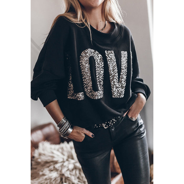 Autumn Winter Fashionable Batwing Sleeve Sequined Sweater Casual Loose Long Sleeved Top