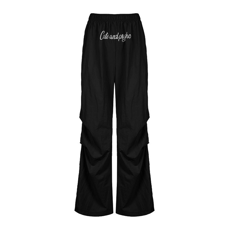 Sexy Letter Graphic Printing Blue Loose Casual Trousers Elastic Waist Minimalism Woven Wide Leg Pants