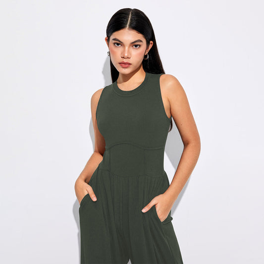 Sexy Design Waist Side Bone Slimming Fashionable Knitted Jumpsuit