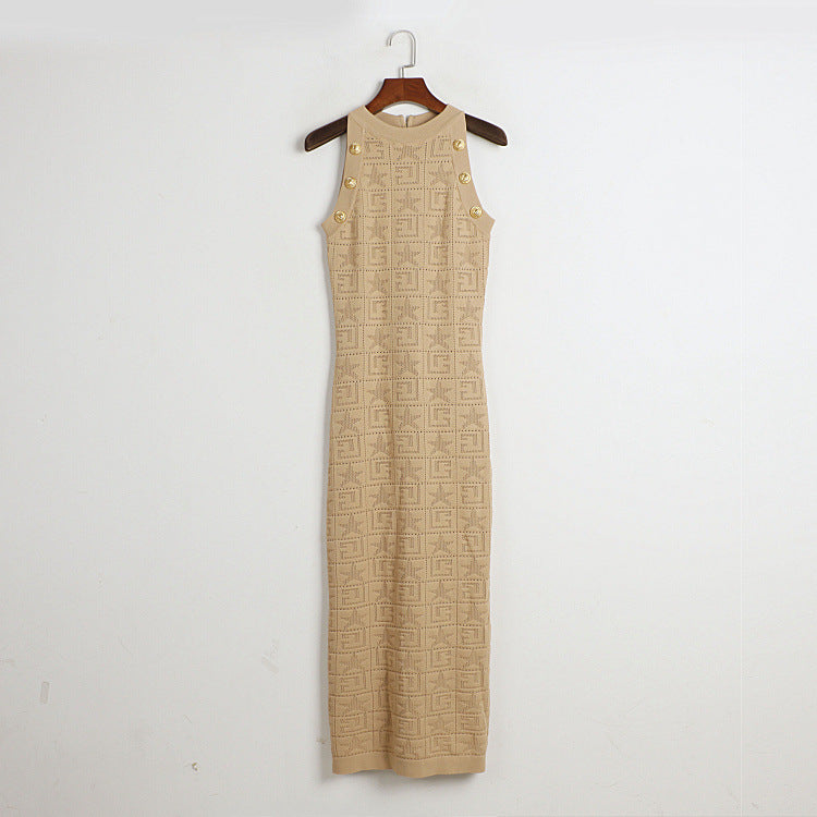 Round Neck Sleeveless Tight Dress Knitted Slimming Early Summer Maxi Dress Elegant French Dress