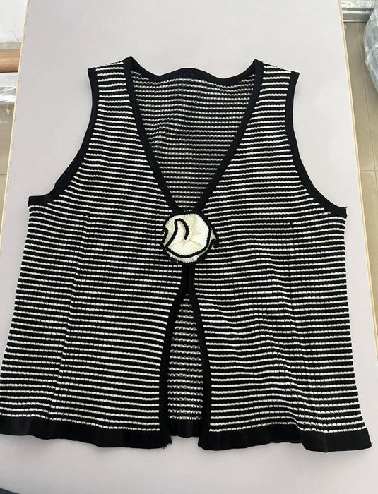 Summer Sleeveless Sexy Floral V Neck Slim Striped Knitted Short Vest Cropped Tank Top Top Women