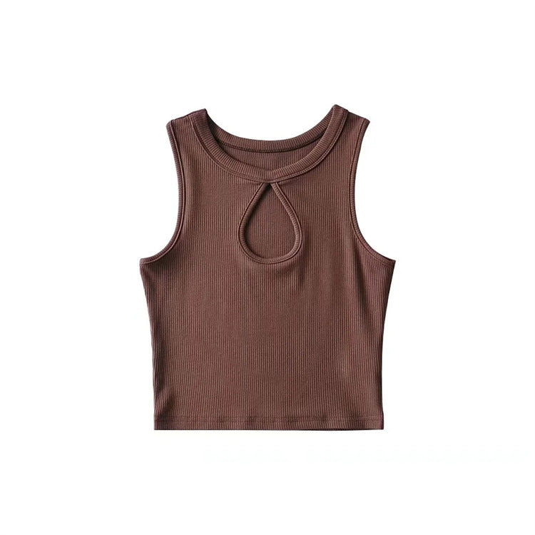 Summer Beauty Bloggers Chest Water Drop Hollow Out Cutout Women Sleeveless Slim Fit Pullover Cropped Outfit Vest