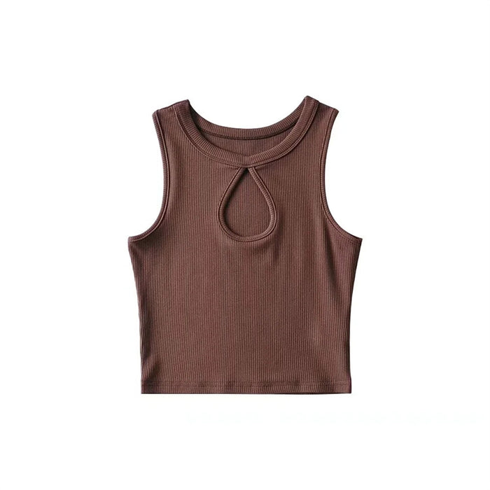 Summer Beauty Bloggers Chest Water Drop Hollow Out Cutout Women Sleeveless Slim Fit Pullover Cropped Outfit Vest