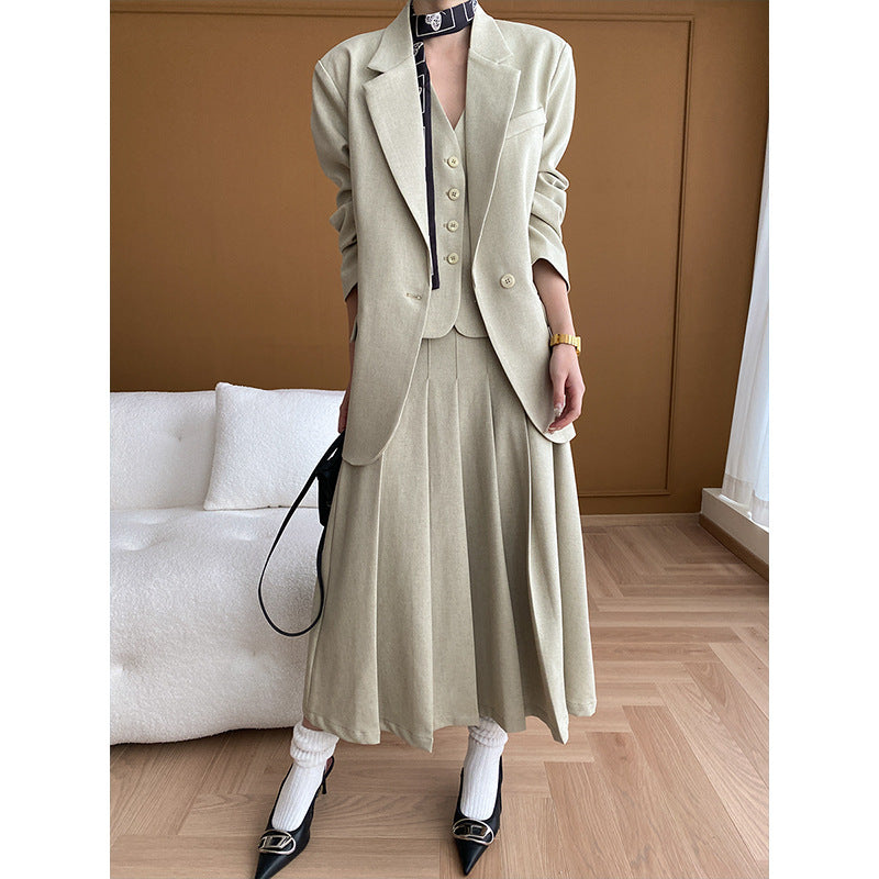 French High End Office Blazer Waistcoat Dress Three Piece Suit