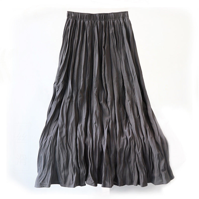 Artistic Retro Skirt Women Texture Pleated Skirt A line Skirt Mid Length Base Skirt