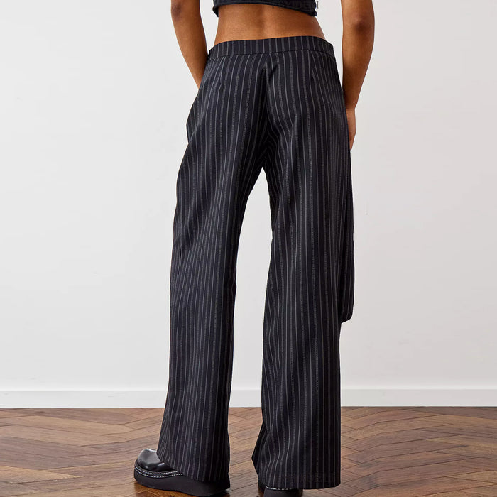 Work Pant Women Solid Color Loose Irregular Asymmetric Casual Striped Wide-Leg Pants Women