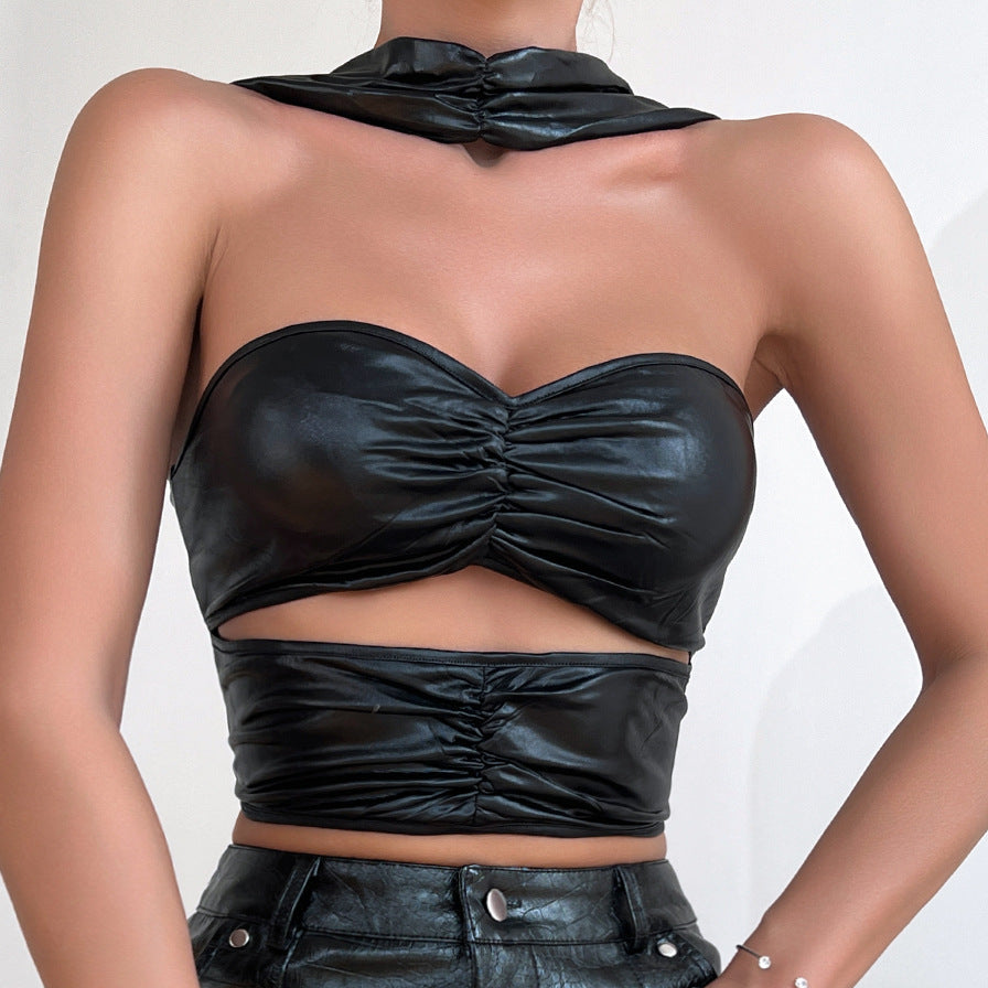Sexy Sexy Hollow Out Cutout out Cropped Tube Top Halter Low Cut Short Top for Women