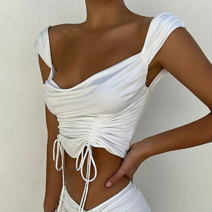 Women Clothing Summer Swing Collar Design Blouse Drawstring Sexy Clothes Women Vest