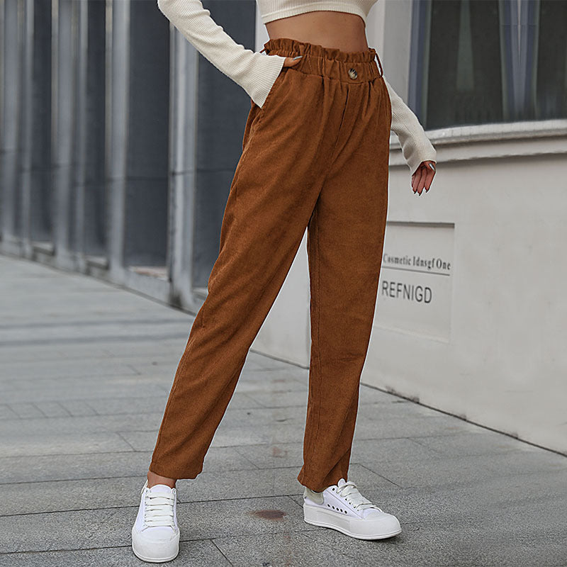 Women Wear Autumn Casual Solid Color Corduroy Pants